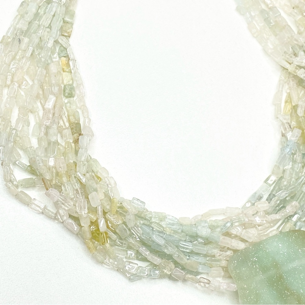 Vintage Pale Green Multi-Strand Beaded Necklace with Rectangular Pendant - Picture 5 of 15